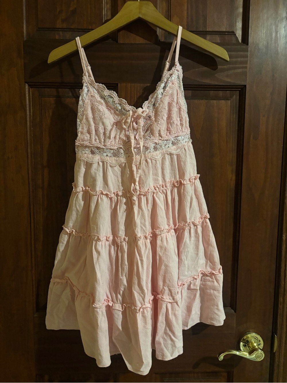 Ocean Drive Light Pink Tiered Lace-Trim Sundress